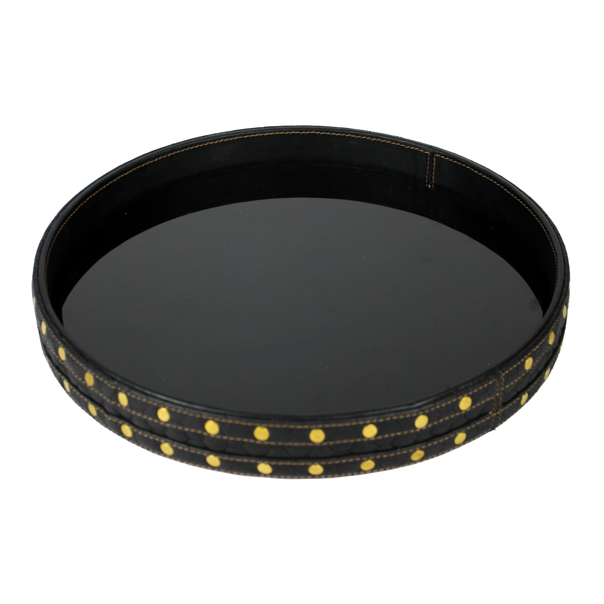 Designer Black Round Leatherite Tray-TH-5316